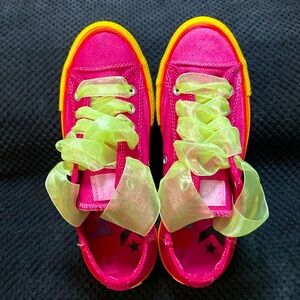 Custom Fuchsia Converse All Star Sneakers with Rainbow Platform